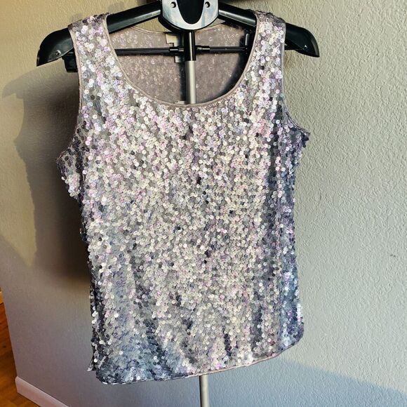 NWT Chico's Dazzling Sequin Tank Top Glitter Sparkly Concert Women's Size US 8 - Picture 1 of 5